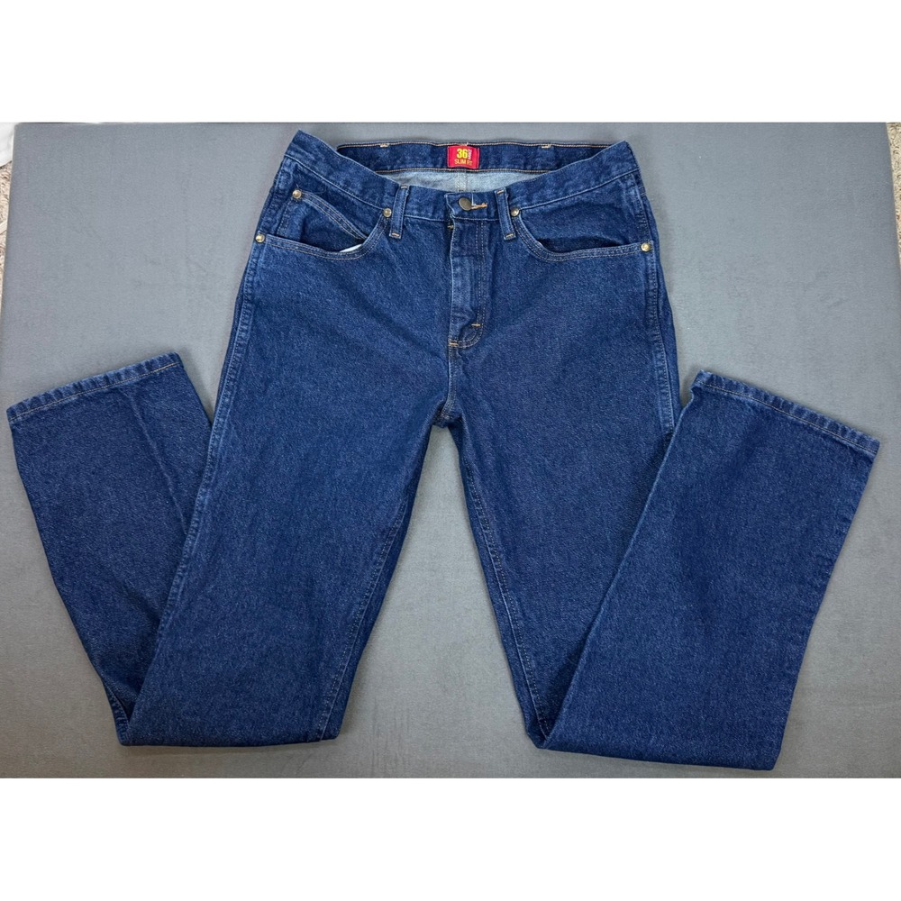 Wrangler 36MWZ Straight Cowboy Cut Slim Fit Jeans Mens 33 x 34 Dark Wash Denim